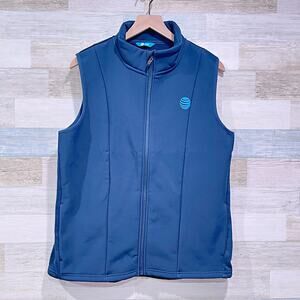 AT&T Employee Performance Fleece Full Zip Vest Jacket Blue Mock Neck Mens Large